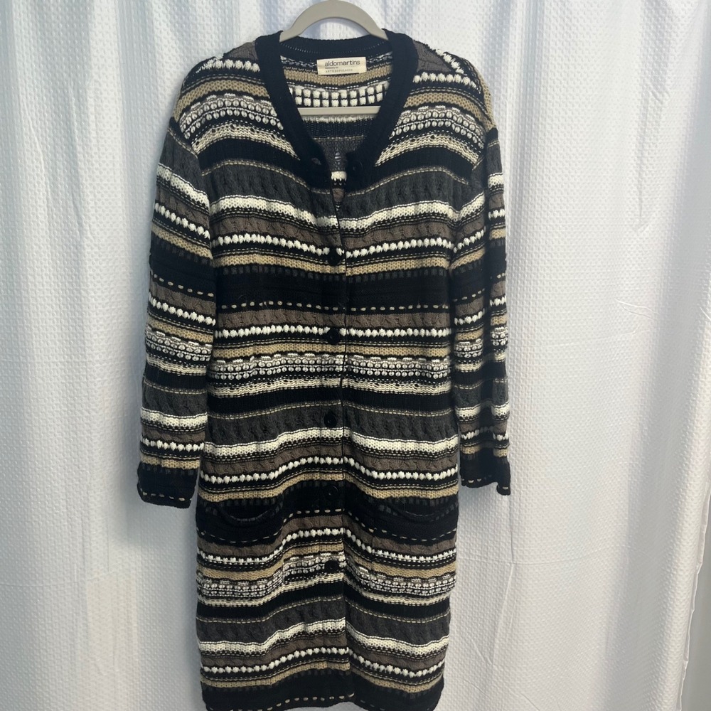 Aldo Martins Anthropologie Mixed Knit Striped Longline Cardigan Duster Size M